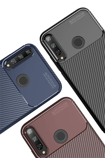 Huawei P40 Lite E Kılıf Auto Focus Karbon Kapak - Kahverengi