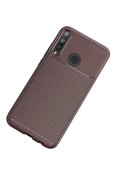 Huawei P40 Lite E Kılıf Auto Focus Karbon Kapak - Kahverengi