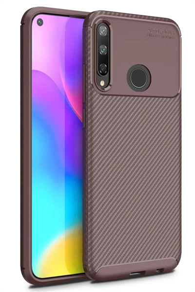 Huawei P40 Lite E Kılıf Auto Focus Karbon Kapak - Kahverengi