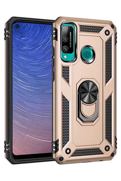 Huawei P40 Lite E Kılıf Sofya Yüzüklü Silikon Kapak - Gold