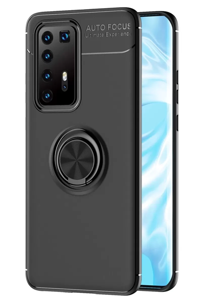Huawei P40 Pro Kılıf Range Yüzüklü Silikon - Siyah