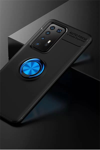 Huawei P40 Pro Kılıf Range Yüzüklü Silikon - Siyah-Mavi