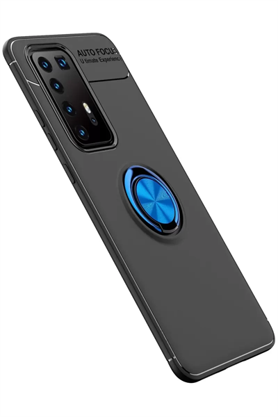 Huawei P40 Pro Kılıf Range Yüzüklü Silikon - Siyah-Mavi
