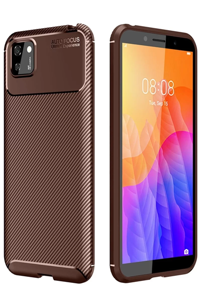 Huawei Y5P Kılıf Auto Focus Karbon Kapak - Kahverengi