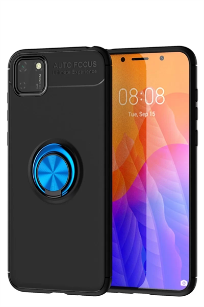 Huawei Y5P Kılıf Range Yüzüklü Silikon - Siyah-Mavi