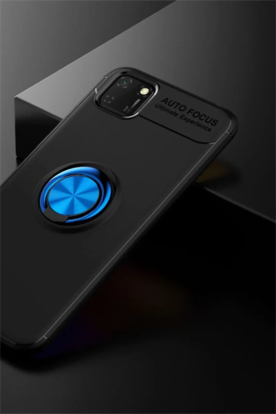 Huawei Y5P Kılıf Range Yüzüklü Silikon - Siyah-Mavi