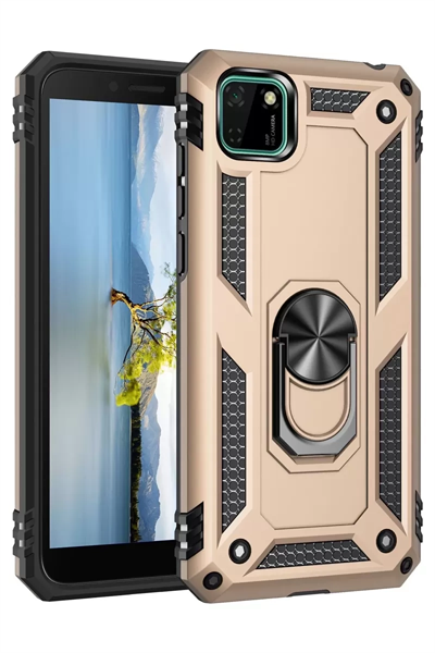 Huawei Y5P Kılıf Sofya Yüzüklü Silikon Kapak - Gold