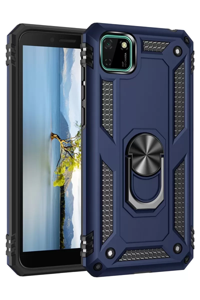 Huawei Y5P Kılıf Sofya Yüzüklü Silikon Kapak - Lacivert