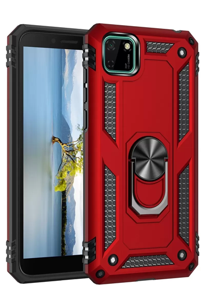 Huawei Y5P Kılıf Sofya Yüzüklü Silikon Kapak - Kırmızı
