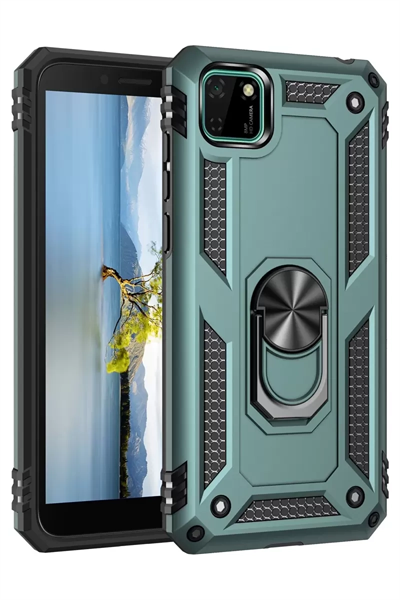 Huawei Y5P Kılıf Sofya Yüzüklü Silikon Kapak - Yeşil
