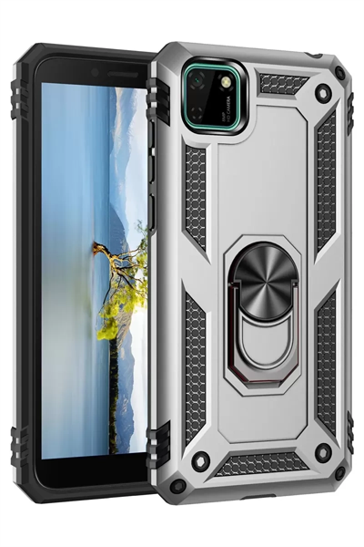 Huawei Y5P Kılıf Sofya Yüzüklü Silikon Kapak - Gümüş