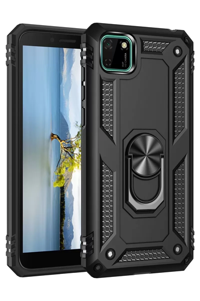 Huawei Y5P Kılıf Sofya Yüzüklü Silikon Kapak - Siyah