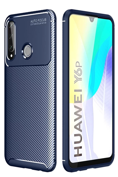 Huawei Y6P Kılıf Auto Focus Karbon Kapak - Lacivert