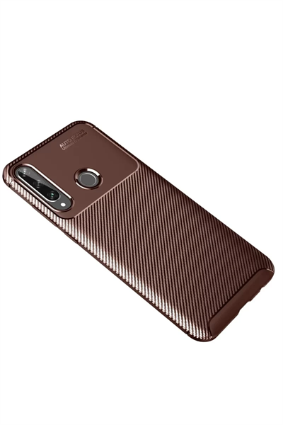 Huawei Y6P Kılıf Auto Focus Karbon Kapak - Kahverengi