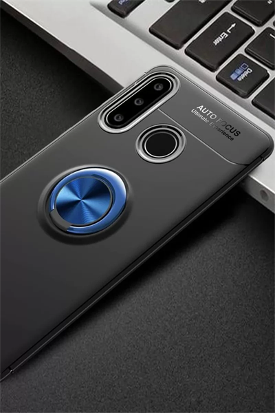 Huawei Y6P Kılıf Range Yüzüklü Silikon - Siyah-Mavi