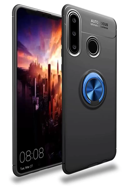 Huawei Y6P Kılıf Range Yüzüklü Silikon - Siyah-Mavi