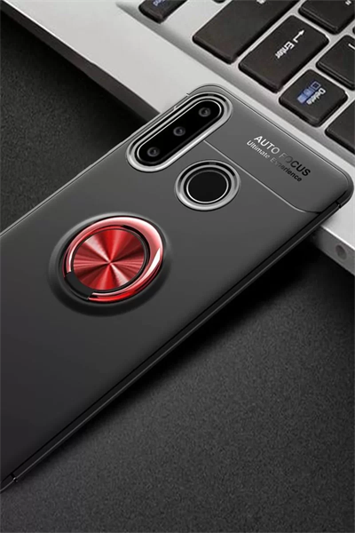 Huawei Y6P Kılıf Range Yüzüklü Silikon - Siyah-Kırmızı