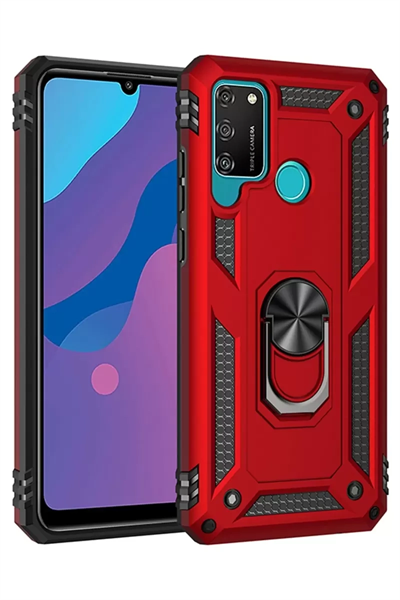 Huawei Y6P Kılıf Sofya Yüzüklü Silikon Kapak - Kırmızı