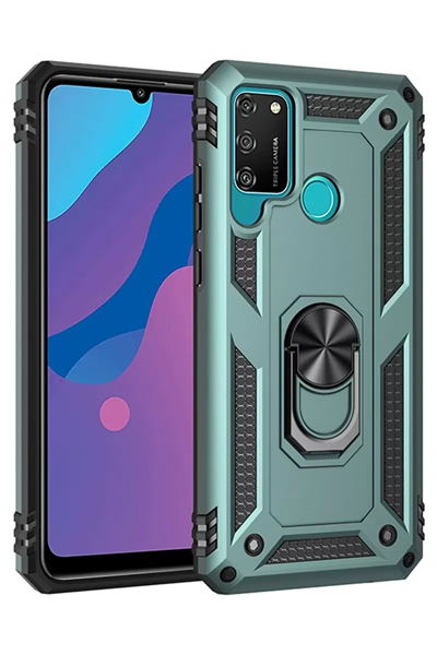 Huawei Y6P Kılıf Sofya Yüzüklü Silikon Kapak - Yeşil