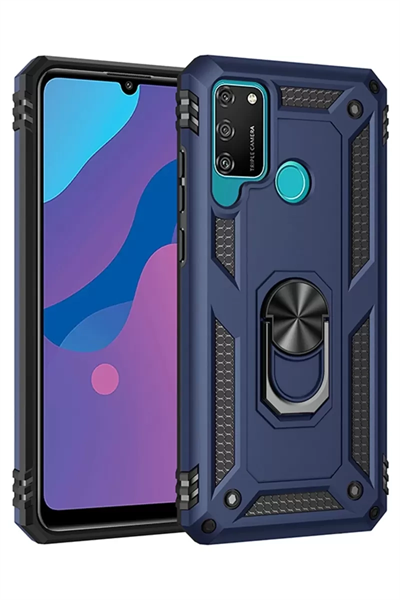 Huawei Y6P Kılıf Sofya Yüzüklü Silikon Kapak - Lacivert