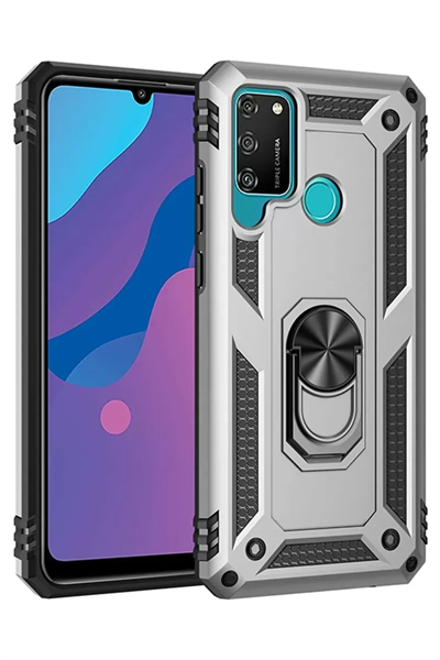 Huawei Y6P Kılıf Sofya Yüzüklü Silikon Kapak - Gümüş