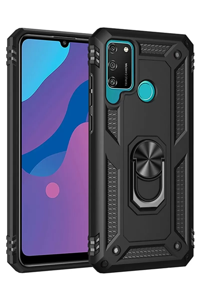 Huawei Y6P Kılıf Sofya Yüzüklü Silikon Kapak - Siyah