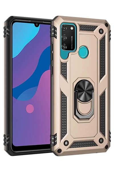 Huawei Y6P Kılıf Sofya Yüzüklü Silikon Kapak - Gold