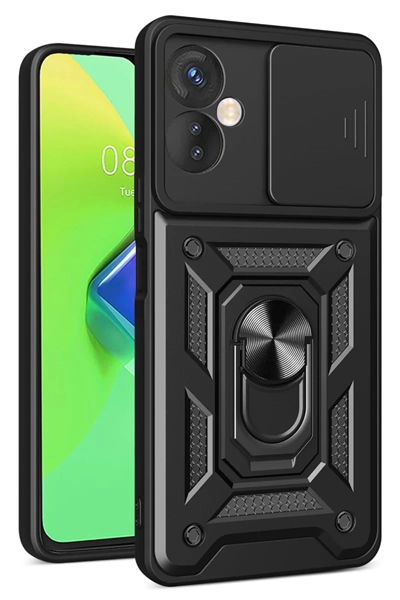 İnfinix Hot 30 4G Kılıf Pars Lens Yüzüklü Silikon - Siyah