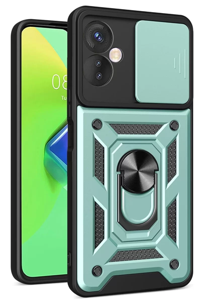 İnfinix Hot 30 4G Kılıf Pars Lens Yüzüklü Silikon - Yeşil
