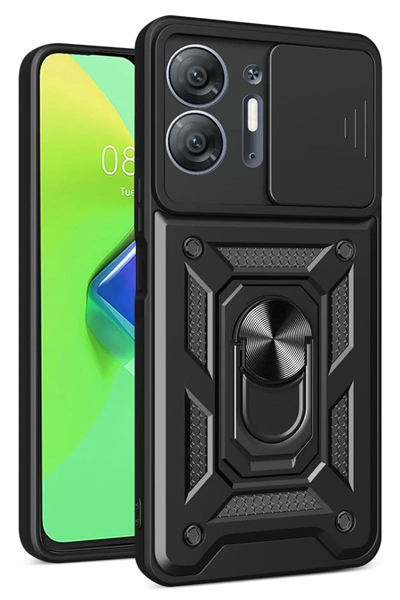 İnfinix Hot 30 5G Kılıf Pars Lens Yüzüklü Silikon - Siyah