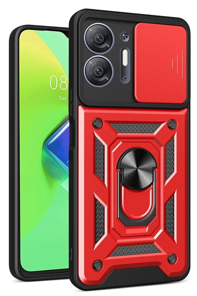 İnfinix Hot 30 5G Kılıf Pars Lens Yüzüklü Silikon - Kırmızı