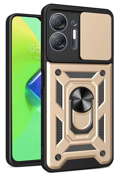 İnfinix Hot 30 5G Kılıf Pars Lens Yüzüklü Silikon - Gold