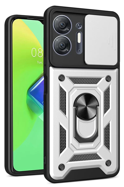 İnfinix Hot 30 5G Kılıf Pars Lens Yüzüklü Silikon - Gümüş