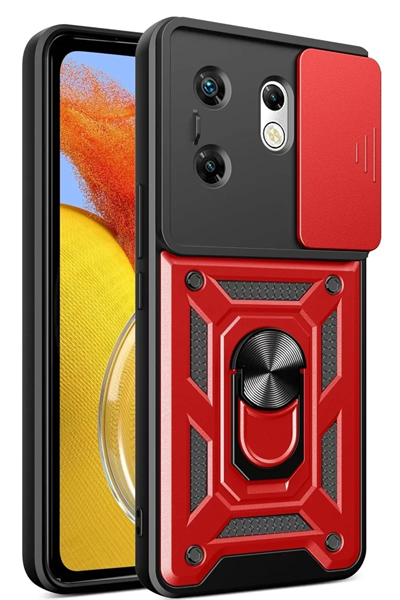 İnfinix Zero 30 4G Kılıf Pars Lens Yüzüklü Silikon - Kırmızı