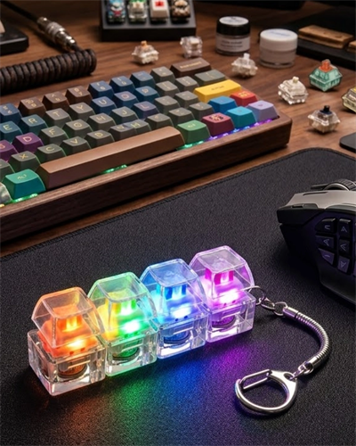 Işıklı Mekanik Tuş Anahtarlık Klik Sesli Stres Oyuncağı Fidget