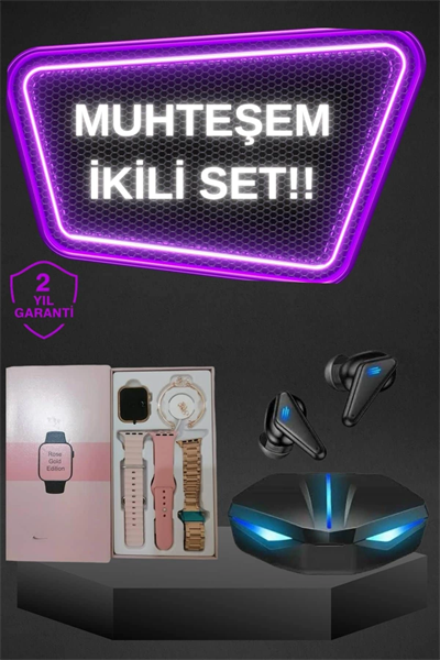 Kadınlar İçin Dokunmatik Ekran Akıllı Saat ve  Kablosuz Bluetooth Kulaklık ANC Özelliği