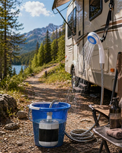 Kamp İçin Portatif Duş Başlıklı Su Çekme Pompası Seti