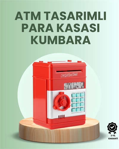 Kırmızı ATM Kasa Tipi Para Biriktirme Kumbarası