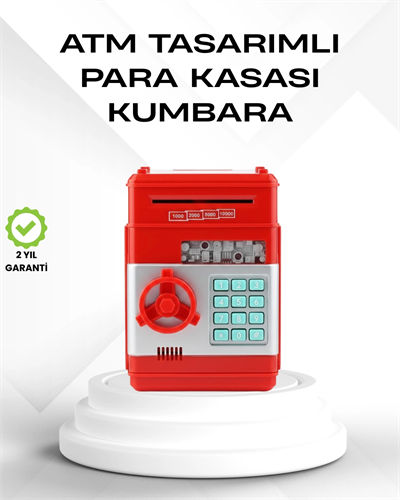 Kırmızı Şifreli ATM Kasa Para Yutan Kumbara