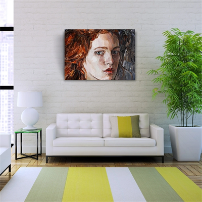 Kızıl Saçlı Yağlı Boya Kadın Portresi Kanvas Tablo 50 x 70