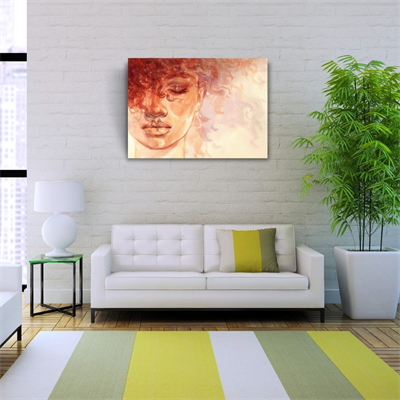 Kızıl Tonlarda Yağlı Boya Kadın Portresi Kanvas Tablo 50 x 70
