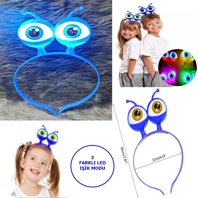 Led Işıklı & Pilli Uzaylı Göz Parti Tacı Mavi Renk