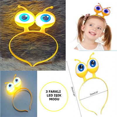 Led Işıklı & Pilli Uzaylı Göz Parti Tacı Sarı Renk