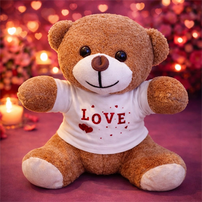 Love Baskılı Tişörtlü Kahverengi Peluş Ayıcık