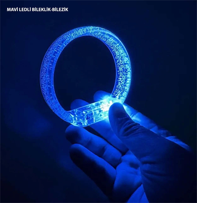 Mavi Led Işıklı Baskı Yapılabilen Pilli Bileklik Bilezik 1,5 cm Genişlik