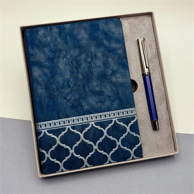 Mavi Termo Deri Defter Ve Metal Roller Kalem Seti