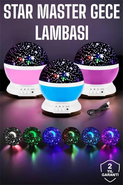 Mavi ve Mor Işıklı  Projeksiyon Lambası