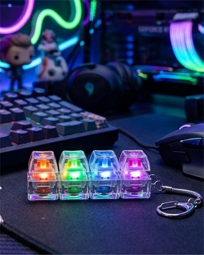Mekanik Klavye Anahtarlık Işıklı Stres Giderici Klik Tuş Oyuncağı Renkli Fidget