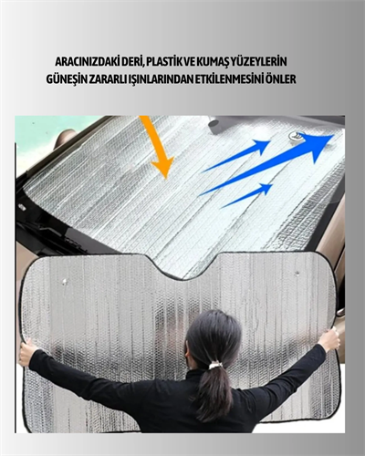 Metalize Reflektörlü Katlanabilir Araç Güneşliği – Yüksek Performanslı Isı ve UV Koruması