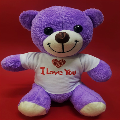 Mor I Love You Tişörtlü Peluş Ayıcık